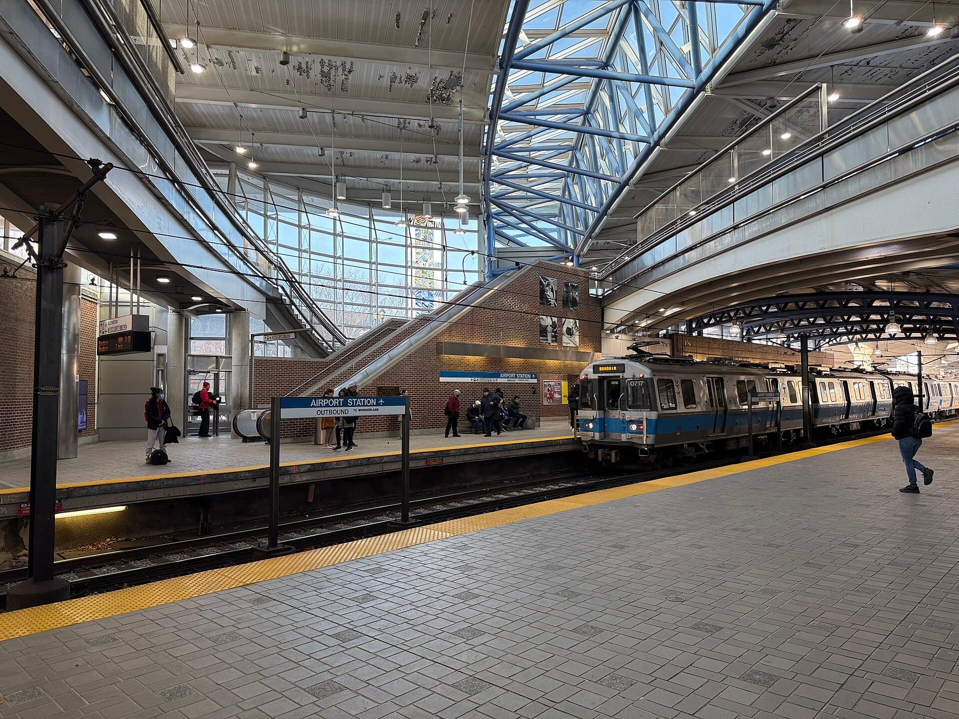 Inbound MBTA Blue Line train at Airport Station in Boston