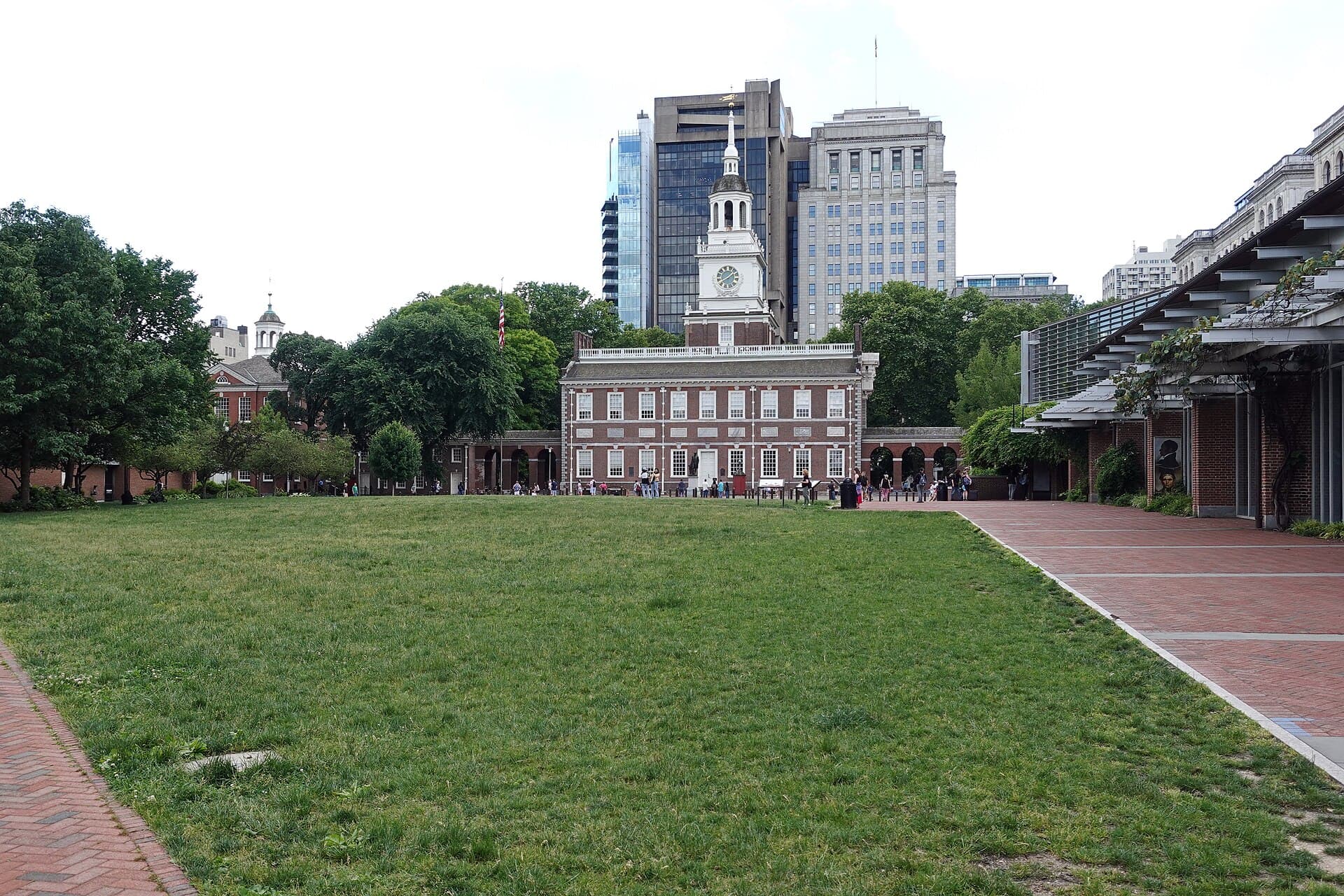 Independence Hall and its brick forecourt in Philadelphia